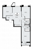 3-комнатная квартира 74,8 м²