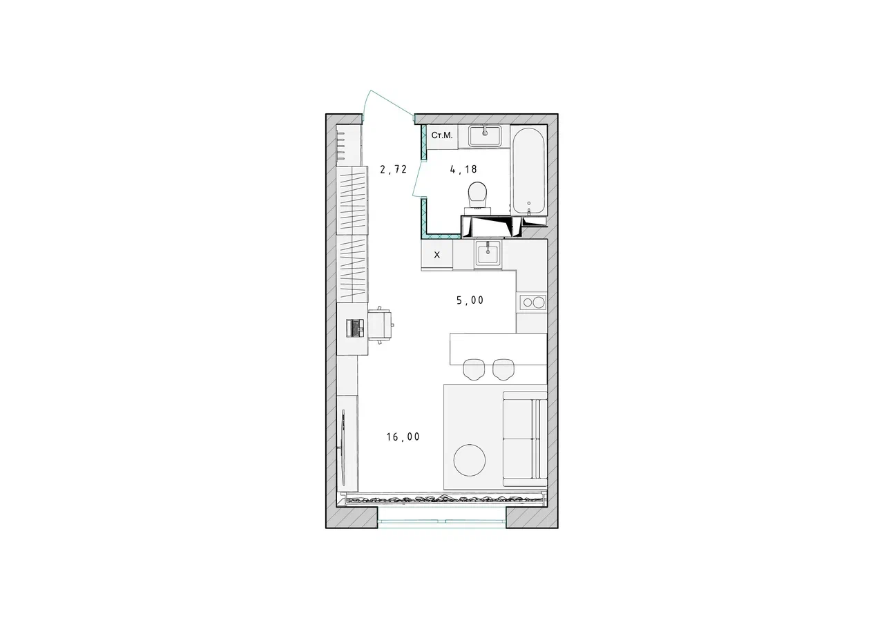 Квартира-студия №286, 27,9 м² за 5,19 млн руб. в ЖК «Серебро» - планировка