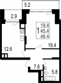 1-комнатная квартира 48,4 м²