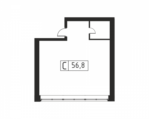 Студия, 56.8 м²