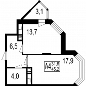 2-комнатная квартира 42 м²