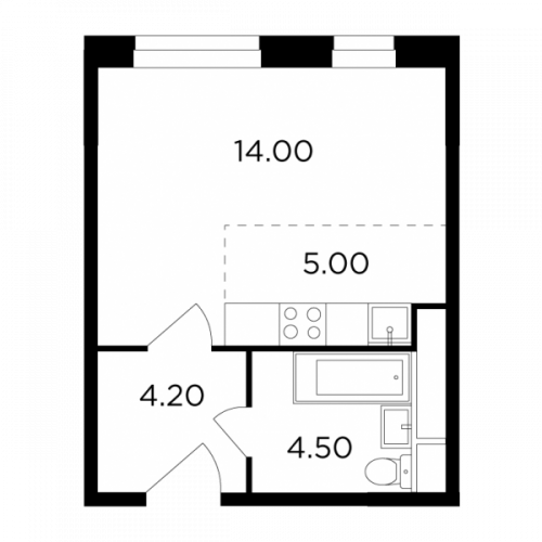 Студия, 27.7 м²