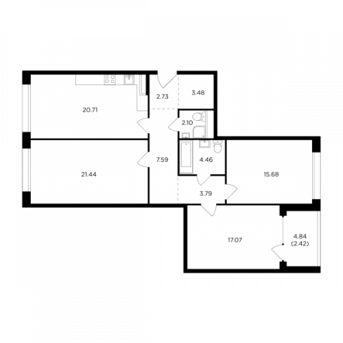3-комнатная, 101.47 м²