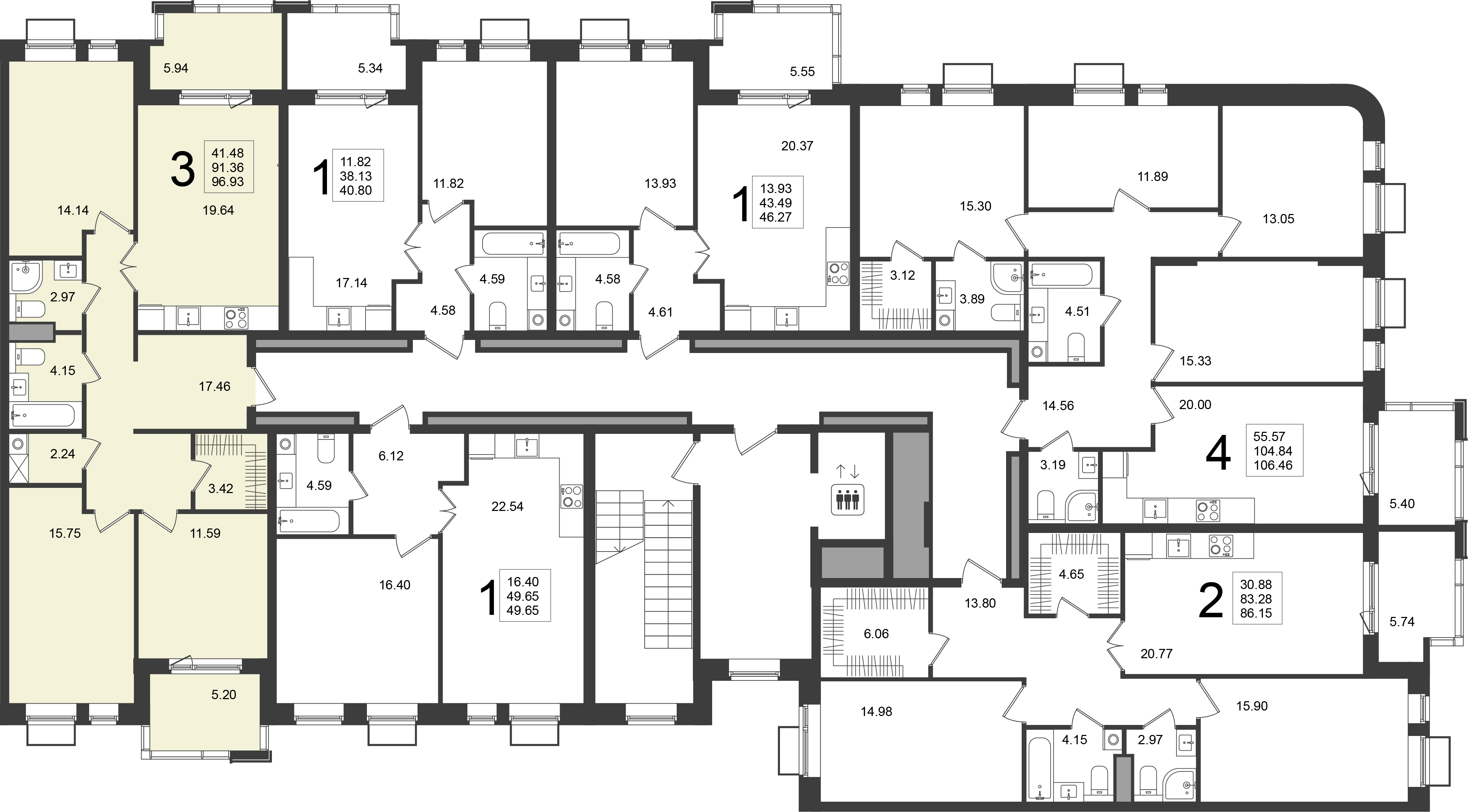 3-комнатная квартира №66, 96,9 м² за 16,38 млн руб. в ЖК «Мишино - 2» - планировка