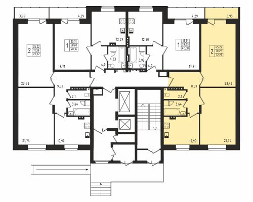 2-комнатная, квартира, 69.8 м²