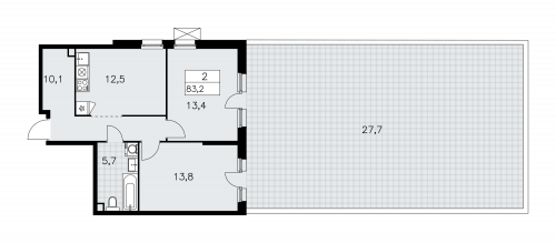 2-комнатная, 83.2 м²