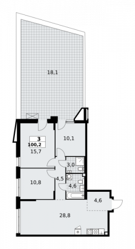3-комнатная, 100.2 м²