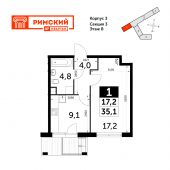 1-комнатная квартира 35,1 м²