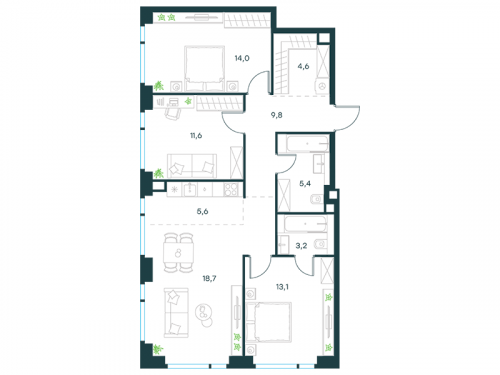 Многокомнатная, квартира, 86 м²
