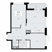 3-комнатная квартира 61,1 м²