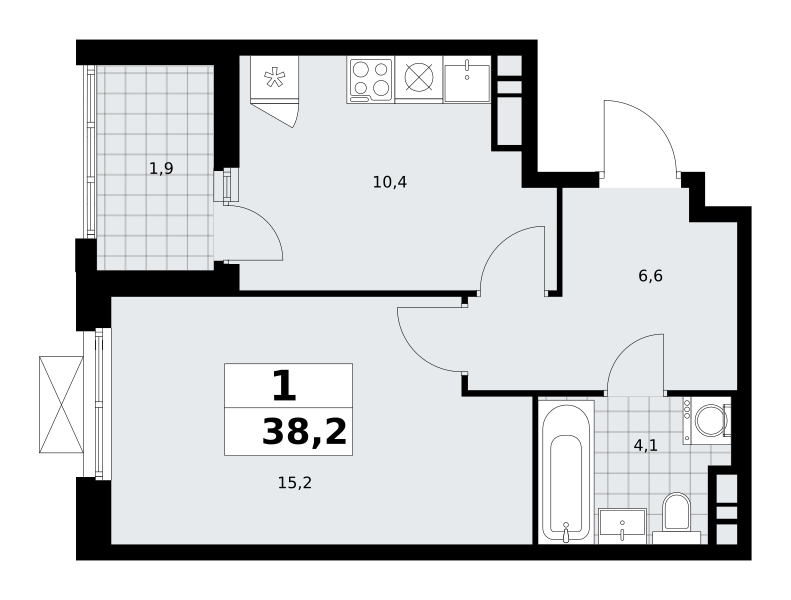 1-комнатная квартира №58К-7.1.4-624, 38,2 м² за 11,73 млн руб. в ЖК «Прокшино» - планировка