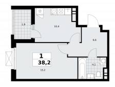 1-комнатная квартира 38,2 м²