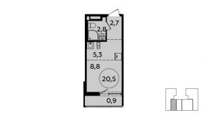 1-комнатная квартира 20,5 м²