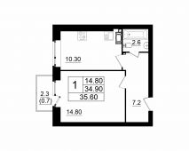 1-комнатная квартира 35,1 м²