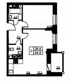 2-комнатная квартира 44,8 м²