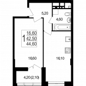 1-комнатная квартира 43.42 м²