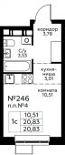 1-комнатная квартира 20,83 м²