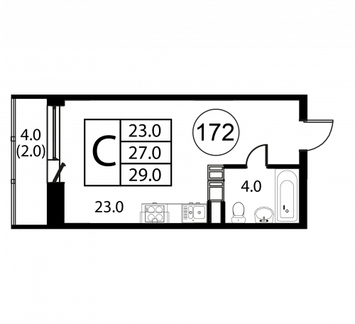 Студия, 29 м²