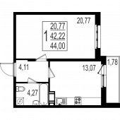 1-комнатная квартира 44 м²