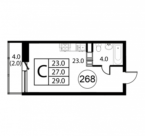 Студия, 29 м²