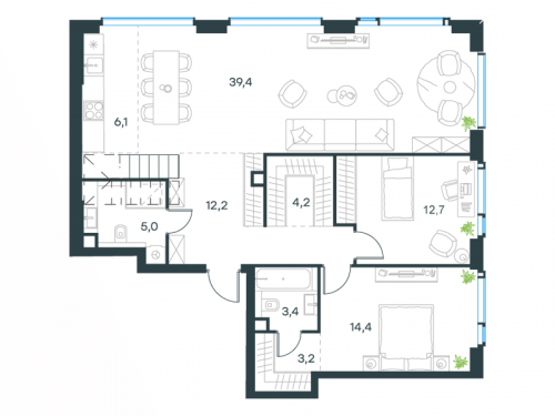 Многокомнатная, 153.3 м²