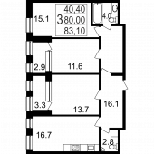 3-комнатная квартира 83,1 м²