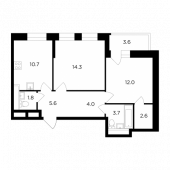 2-комнатная квартира 56,5 м²