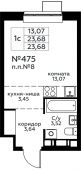 1-комнатная квартира 23,68 м²