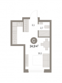 1-комнатная квартира 24,91 м²