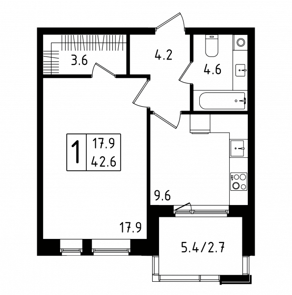 1 комната до 42.6