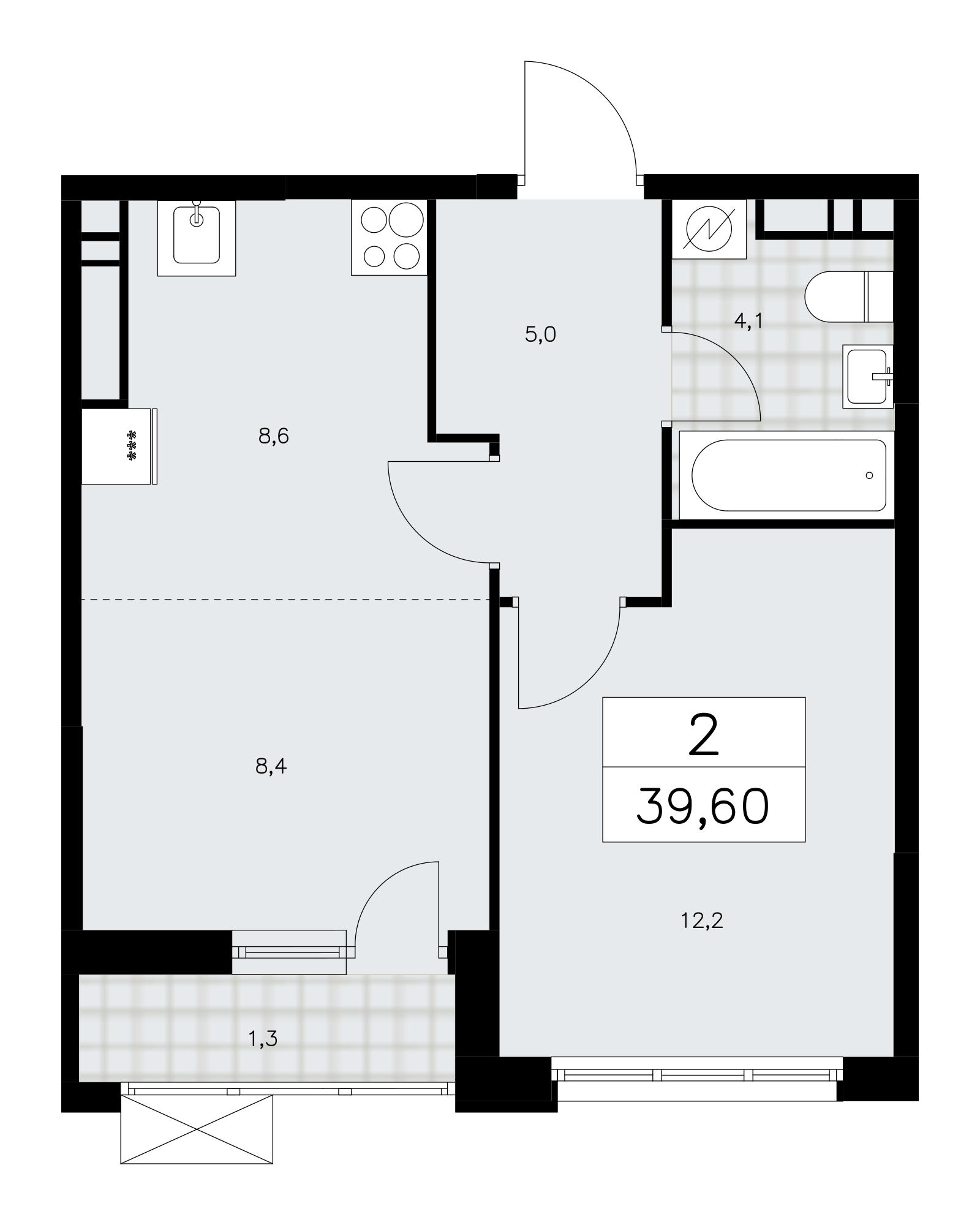 2-комнатная квартира №24К-28.1-89, 39,6 м² за 12,00 млн руб. в ЖК «Скандинавия» - планировка