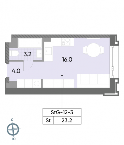 Студия, 23.2 м²