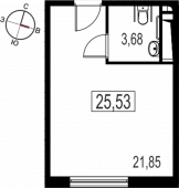 1-комнатная квартира 25.53 м²