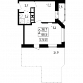 1-комнатная квартира 66,9 м²