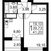 1-комнатная квартира 41,2 м²