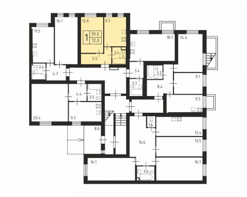 1-комнатная, квартира, 30.6 м²