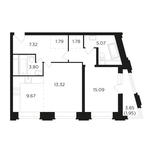 2 комнаты до 59.68