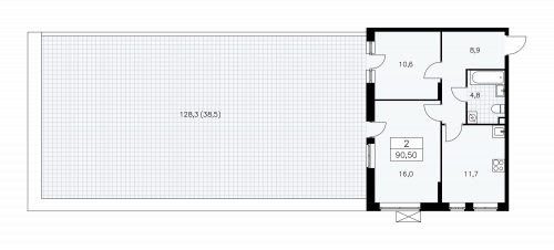 2-комнатная, 91.5 м²