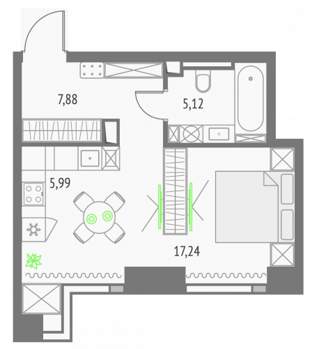 Студия, 36.23 м²