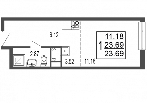 Студия, 24.1 м²
