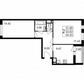 2-комнатная квартира 54,93 м²