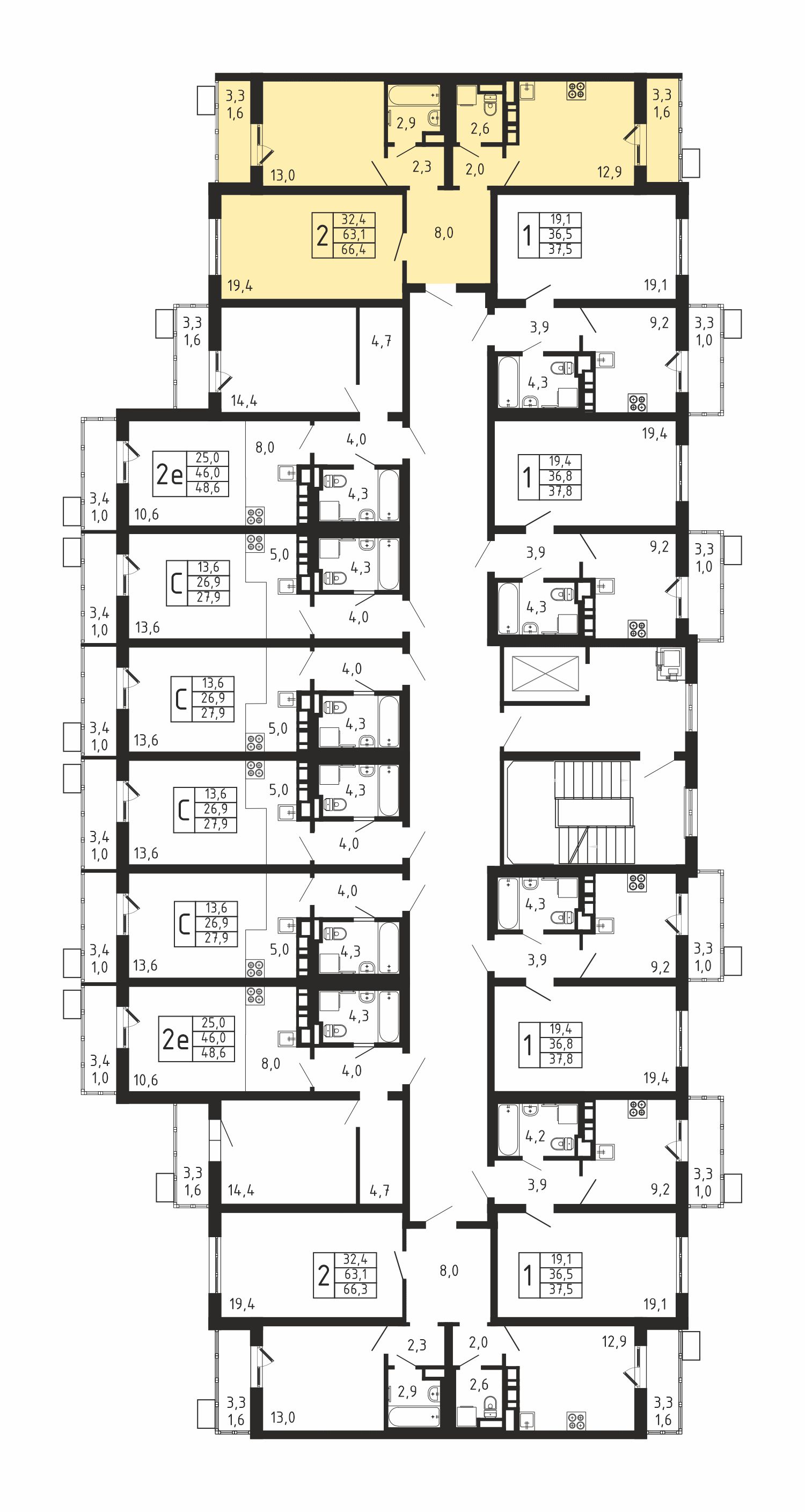 2-комнатная квартира №82, 66,4 м² за 11,88 млн руб. в ЖК «Пироговская Ривьера-3» - планировка