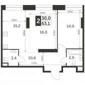 2-комнатная квартира 63,1 м²