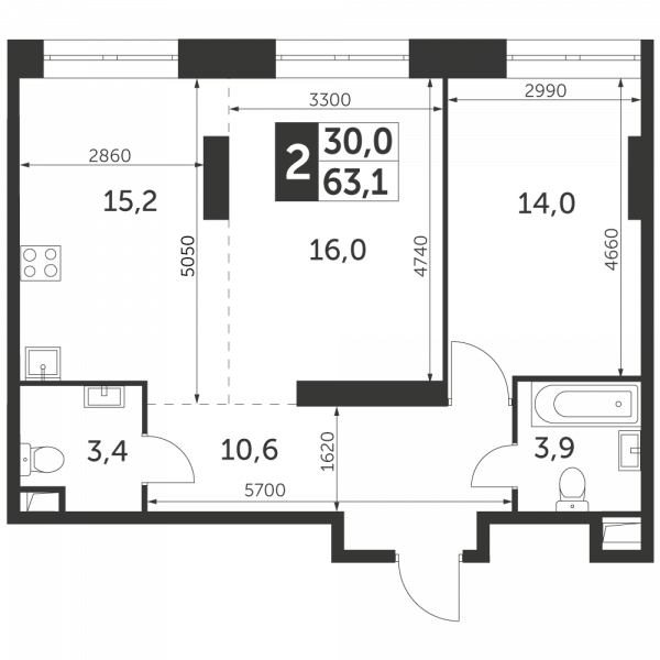 2 комнаты до 63.1