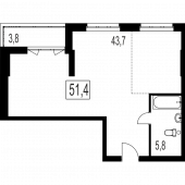 2-комнатная квартира 51,4 м²