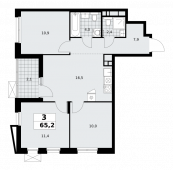 3-комнатная квартира 65,2 м²