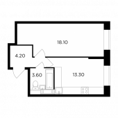 1-комнатная квартира 39,2 м²