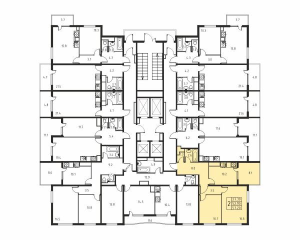 2-комнатная, квартира, 52.9 м²