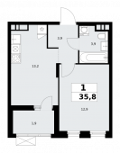 1-комнатная квартира 35,8 м²