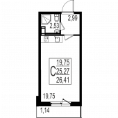 1-комнатная квартира 26,41 м²